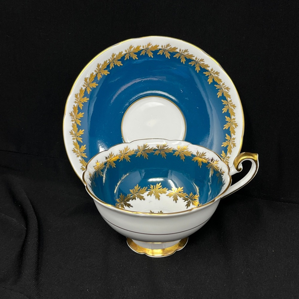 Shelley England Boston‎ Cup Saucer Set 1945-1961 Blue Gold Leaf 0603/SS3